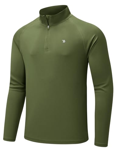 donhobo Activewear-Langarmshirts für Herren Funktionales Shirt Outdoor Quick Dry Atmungsaktive Laufshirt 1/4 Reißverschluss UV-Schutz Langarm T-Shirts, Armeegrün, XL