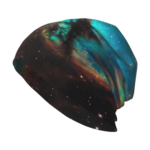 OKFSTY Universe Galaxy Space Print Slouchy Beanie Hat for Women Men, Unisex Soft Knitted Cuffed Cap Winter Warm Skull Cap for Adult Black