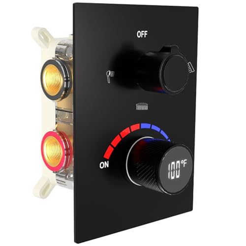 3 Way Shower Mixer Valve Temperature Display with Trim Kit, Digital Shower Diverter Mixing Brass...