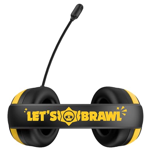 Image of SUBSONIC - Brawl Stars Gaming Headset for Consoles, PC, Tablet - Yellow | Officially licensed gaming headset, compatible with consoles, PCs, tablets, and smartphones - Drippy Skull Black and Yellow