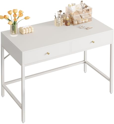 Image of SUPERJARE White Vanity Desk with Drawers, 31.5 inch Computer Desk