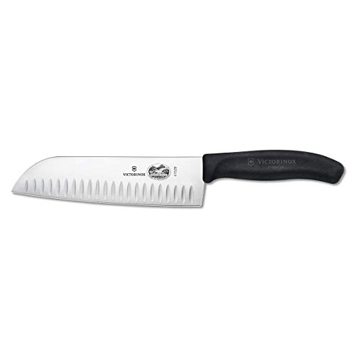 Victorinox Fibrox Pro 7-Inch Santoku Knife with Granton Blade and Black Handle