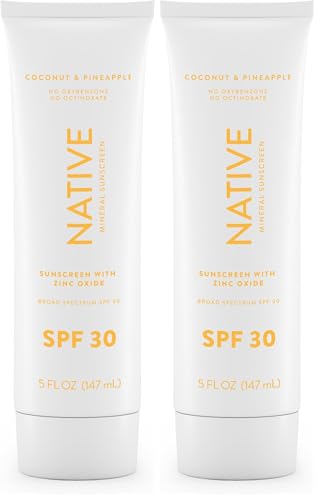 Image of Native Sunscreen SPF 30,Zinc Oxide Dermatologist Tested Suitable for Sensitive Skin & Hawaii Compliant,5 Ounces | Pineapple & Coconut Scent Sun Protection Lotion,Lightweight-& Smooth,(Pack of 2)