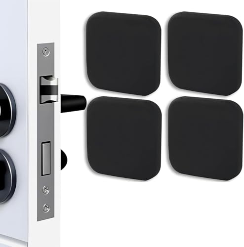GoodTool 4 Pcs Door Stoppers-No Drill Adhesive Wall Guards Square Anti-Impact Bumpers for Door Handles Furniture Cabinets and Tiles Noise Absorbing and Surface Protection (Black)