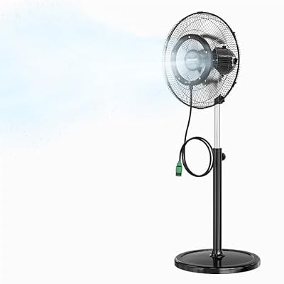ROVSUN 18inch Outdoor Misting Pedestal Fan with BLDC Motor & Spray Ring, High Velocity Industrial Oscillating Mist Fan with Adjustable Height, 4-Speed Patio Misting Fan for Outside Cooling, UL Listed