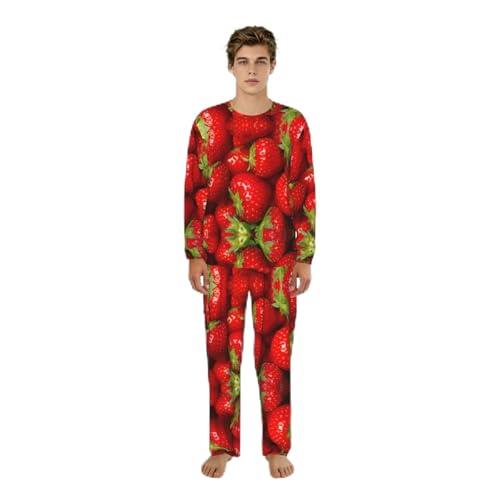 Pyjama manches longues hommes imprimé fraises rouges et doux