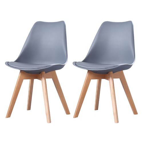 PEZ ROJO Lot de 2 Chaises Scandinaves, Chaises Salle à Manger, Chaise Cuisine, Salon, Chaise Grises, Design Ergonomique, Pieds Bois de Hêtre Massif