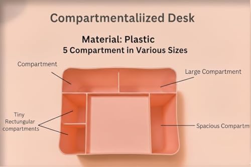Image of Versatile Desk Organiser with 5 Compartments, 2 Drawers and Multifunctional Storage Options - Ideal for Office Supplies, Stationery and Desk Accessories, Office Organiser (Pink)
