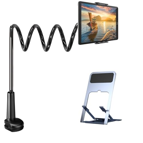 JNTMIKUN 1 soporte para tablet con cuello de cisne para Kindle, flexible, 360°, con 1 pieza de soporte para teléfono móvil, para iPad, teléfono móvil, interruptor, Samsung Galaxy Tabs, Kindle Fire HD