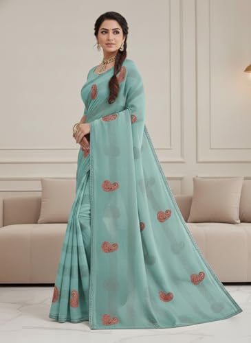 Image of Yashika Women's Georgette Art Silk Bandhej Zari Work Embroidered Saree | Women Sari