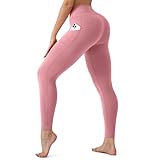 GYMGUN Leggings for Women with pockets Butt Lift High Waisted Tummy Control No See Workout Yoga Pants for Running Plus Size, Large-X-Large, 03-pink