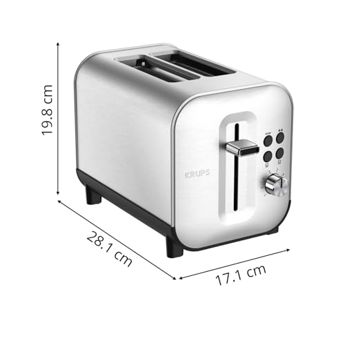 Krups Grille-pain 2 fentes larges, Inox brossé premium, 8 réglages température, Remontée extra-haute, Tiroir ramasse-miettes, Excellence KH682D10 – Image 3