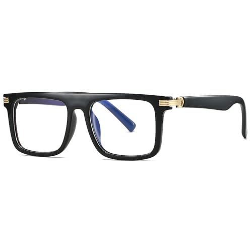 Image of Breaksun Fashion Square Glasses for Women Men Non Prescription Clear Lens Eyeglasses (Bright black /Gold)