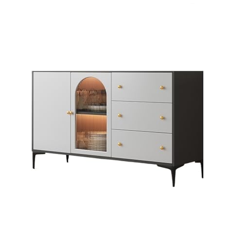 FZL02068LM Gabinete de Cocina Aparador Sencillo de Madera con Puerta Cristal y Tres cajones for almacenaje en el hogar, Restaurante o Cocina Muebles De Comedor(Pequeño)