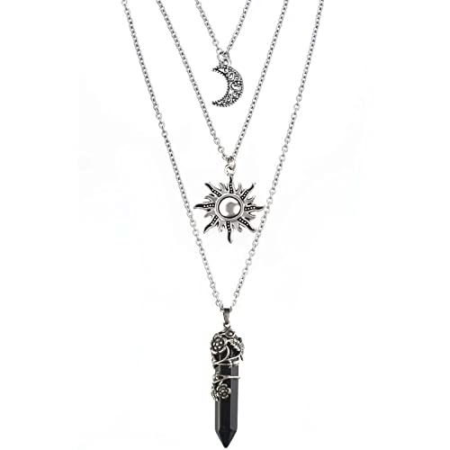 MJartoria Gothic Necklaces Chakra Sun and Moon Charm Pendant Layered Choker Necklace Set Gothic Jewelry for Women