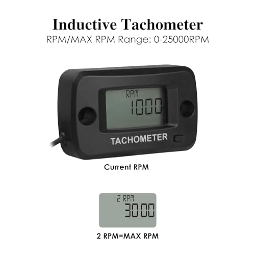 Jayron LCD Digital Gasoline Inductive Tachometer Gauge Waterproof for Motorcycle Motocross Lawn Mower Snowblower Generator Scooter Chainsaw - Image 3
