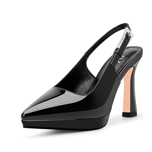 Women's Slingbacks High Heel Platform Pumps Pointed Toe Buckle Strap Dress Shoes - Main Image