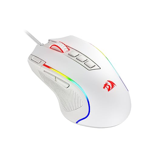 Redragon M612 Predator RGB, ratón óptico con cable de 8000 DPI con 11 botones programables y 5 modos retroiluminados, software compatible con teclas de bricolaje botón de disparo rápido, color blanco