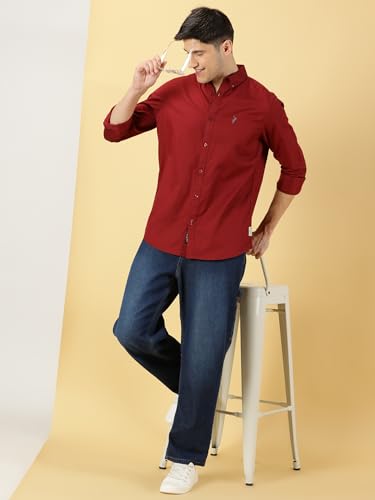 Image of Thomas Scott Men's Cricket Club Collection Classic Regular Fit Twill Shirt | 100% Cotton Long Sleeve Solid Shirt with Button Down Collar (Available in Plus Size)