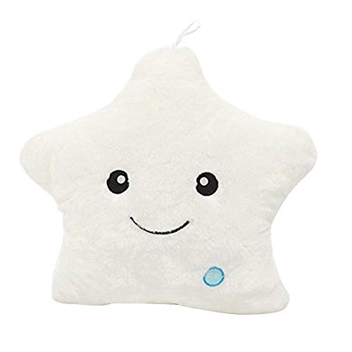 KiKa Monkey LED Star Pillows Light Up Luz Intermitente Suave Cojines de Colores Almohadas para Cuarto de niños Juguetes de Peluche Decoraciones para Fiestas (Blanco)