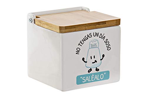 Dream Hogar Recipiente Dolomite Blanco Tapa Bambu (Salero)