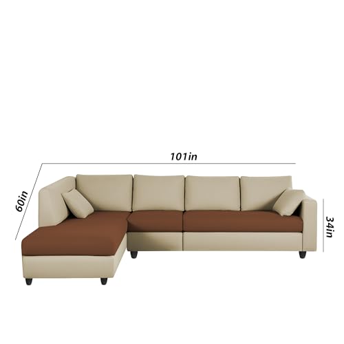 Image of Florian LHS 6 Seater L Shape Sofa Set for Living Room (Cream Brown Fabric) Premium Fabric Sofa
