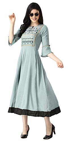 Image of OM SAI LATEST CREATION Women's Ruby Rayon Foil Printed Long Anarkali Kurti