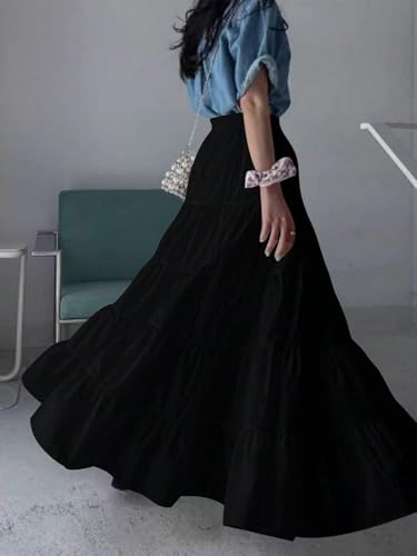 Women's 2025 Summer Casual Long Skirts Solid Color A-Line Skirt2