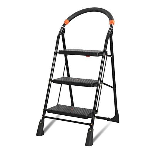 Trendy Cameo 3 Step Heavy Duty Foldable Step Ladder with Anti-Skid Shoes and Extra Strong Wide Steps (Black)