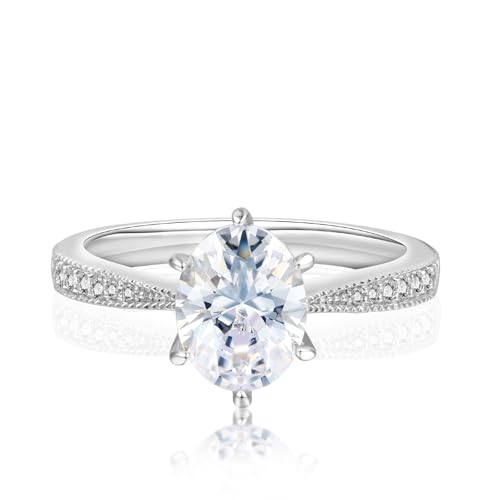 2ct Oval Cut Cubic Zirconia Engagement Ring for Women, Sterling Silver Wedding Band with Rhodium Plating, Size 5-11, Hypoallergenic, Gift for Her (Anniversary, Proposal, Valentine’s Day)