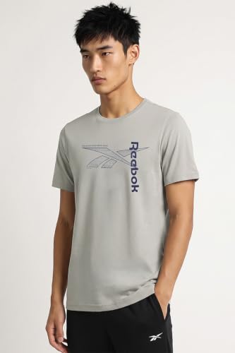Image of Reebok Men's Casual T-Shirt - Lightweight Breathable Comfortable Regular Fit Half Sleeve Tee for Men | Round Neck Tshirt for Men Soft Tshirt
