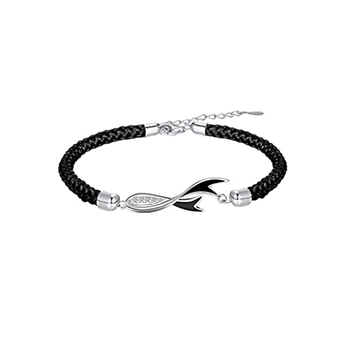 Bracelets de couple tressés en argent avec cordon noir et rouge