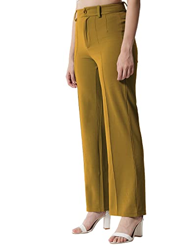 Image of KOTTY Women Solid Polyester Blend Dijon Brown Trouser (Dijon Brown,32)