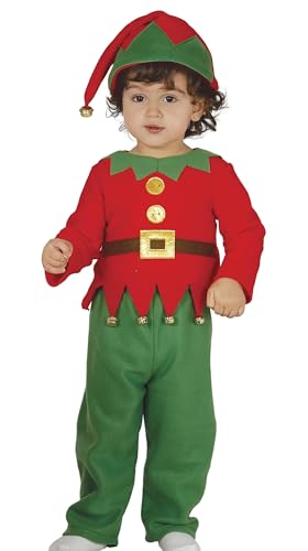 GUIRMA | Disfraz de Elfo Baby (18-24/Meses) - Camisa, Gorro y Pantalón - Disfraces de Navidad, Cuentos y Hadas para Fiestas de Año Nuevo y Celebraciones - Ideal para Bebés Niños - Verde y Rojo