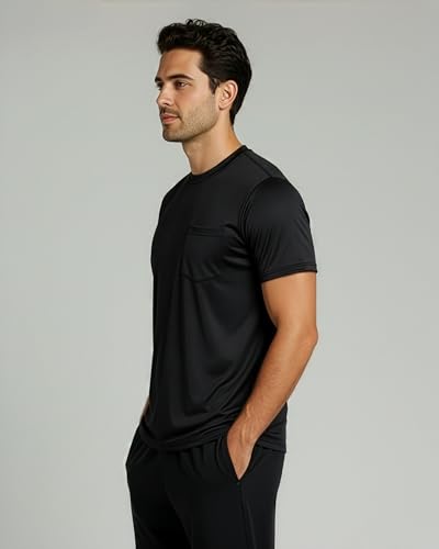 Image of Real Essentials 4 Pack: Men's Dry-Fit Short Sleeve Pocket Crew Performance Athletic T-Shirt (Available in Big & Tall)