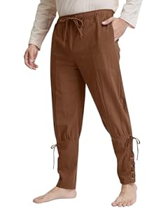 LVCBL Wikinger Mittelalter Kleidung Herren Premium Leinen Kostüme und Hosen für Cosplay Enthusiasten Schwarz 2XL