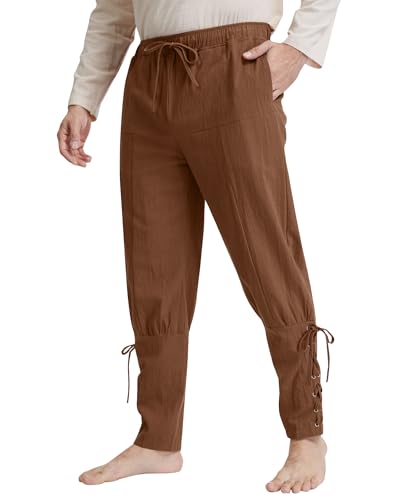 LVCBL Wikinger Mittelalter Kleidung Herren Premium Leinen Kostüme und Hosen für Cosplay Enthusiasten Schwarz 2XL