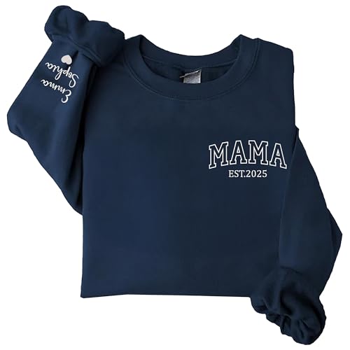 Custom Mama Embroidered Sweatshirt with GrandKids Names on Sleeve, for Mom, New Grandma Outfit