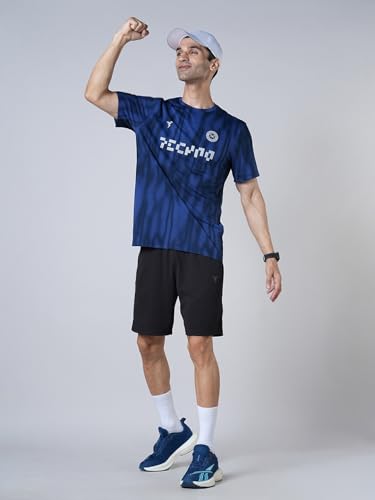 Image of TECHNOSPORT Men Cricket Fan T-Shirt IPL Printed Casual Sportswear Tee Typography Print Slim Fit Round Neck Short Sleeve Polyester Sports Tshirt for MenIPL MensJersey