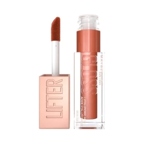 Maybelline Lifter Gloss Bronceado Brillo de labios, fórmula de hidratación duradera con ácido hialurónico, antiadherente, cobre 017