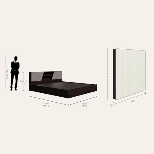 Image of Interio by Godrej Hannah and Restomagic Dual Queen Size Box Storage Bed + Mattress Combo Dual-Sided (78x60x5 Inches) Mattress with 5-Year Warranty, Bed headboard with Storage