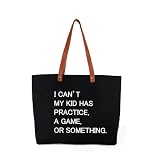 Lamyba I Can't My Kid Has Practice A Game or Something Tote Bag,Sports mom Bag,Soccer Mom Bag with Zipper,Black