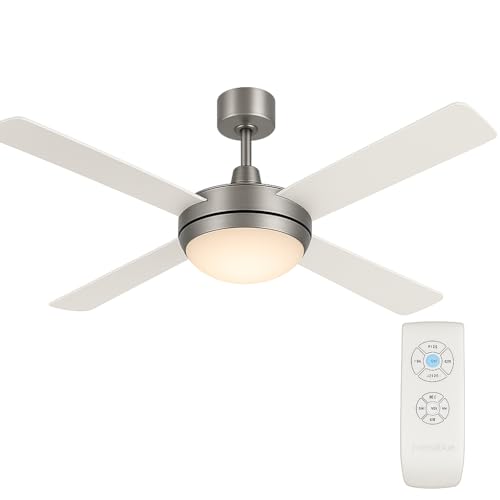 UNIVERSALBLUE Ventilador de techo con luz LED | Aspas reversibles inox y blanco | Ventilador...