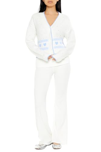 Forever 21 Women's Fair Isle Heart Cardigan Sweater2