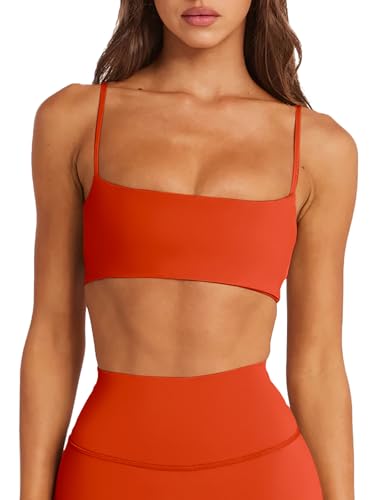 Image of LASLULU Womens Adjustable Spaghetti Straps Sports Bra Square Neck Wireless Padded Workout Yoga Crop Tops