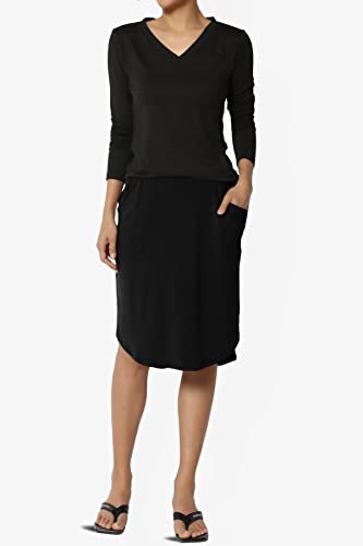 Themogan Women's Casual Elastic High Waist Straight Jogger Knee Midi Skirt With Pockets Black Xl #TOP5