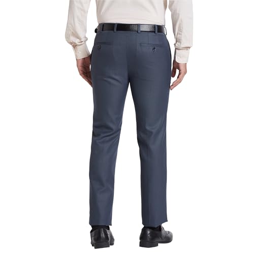 Image of Raymond Men Slim Fit Solid Pattern Poly Viscose Blend Flat Front Formal Trouser