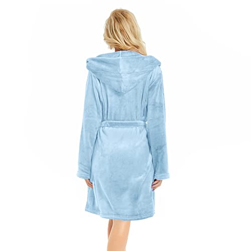 Image of U2SKIIN Women Hooded Fleece Robe, Short Plush Robes for Womens With Hood Soft Warm Spa Bathrobe