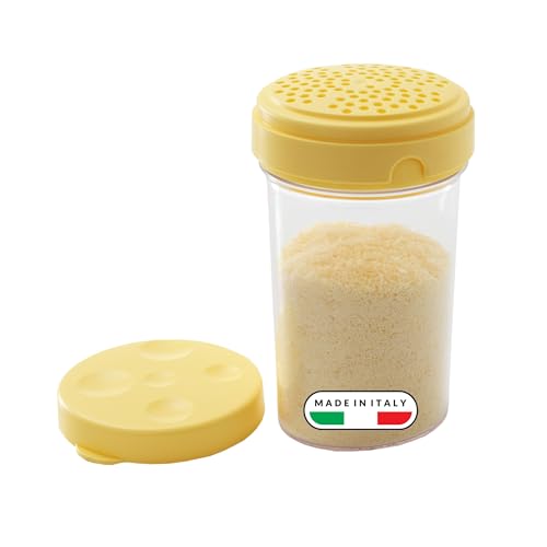 Snips   Espolverador de Queso Rallado, Quesera y Contenedor de Queso Frigorífico 2en1   Recipientes para Alimentos con Desmenuzado y Dosificador de Quesos Integrado, 300 ml, Ø8.5x14.5cm Made in Italy
