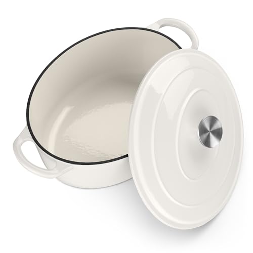 TeamFar Oval Dutch Oven, 5qt Enameled Cast Iron Dutch Oven Pot with Lid